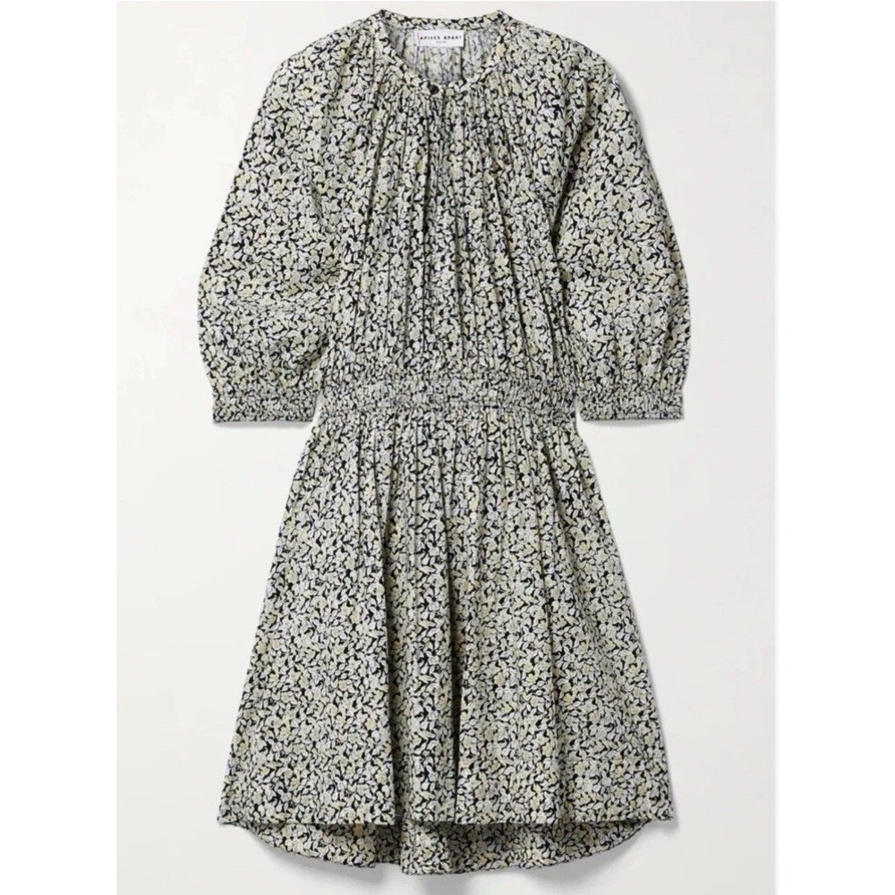 Apiece Apart Black Beige Cobano Floral Organic Cotton Mini Dress Sz L Boho